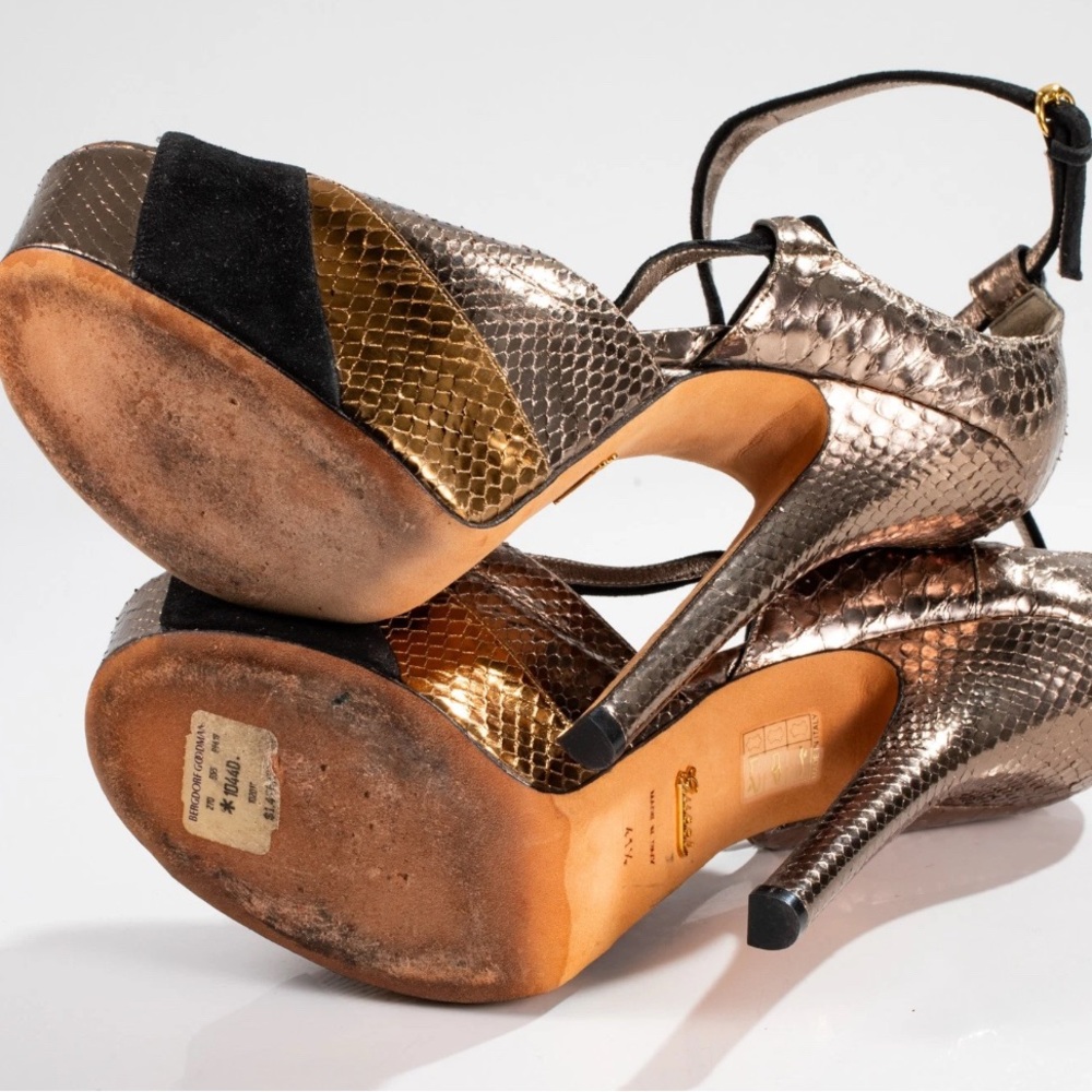 Suede Real Python Gold & Rose Gold Platform Heal … - image 8